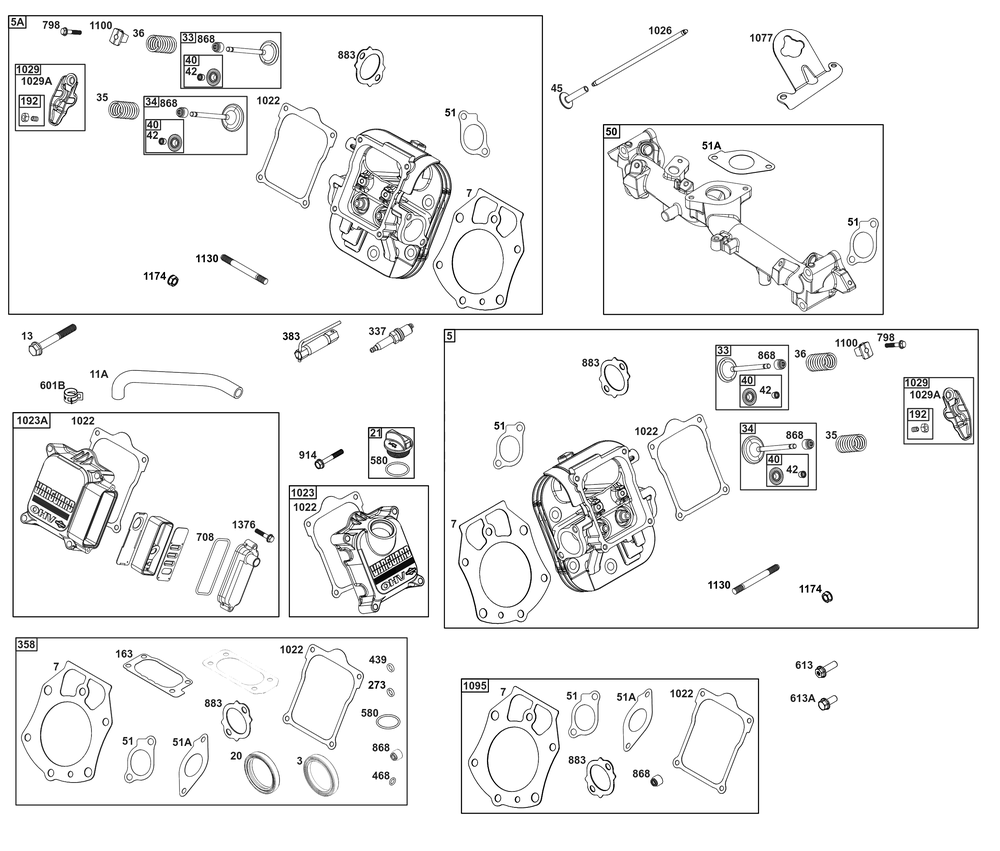 Cylinder Head Group Diagram and Parts List for 61E377-0052-J1 400000 - 699999 Briggs and Stratton Engine